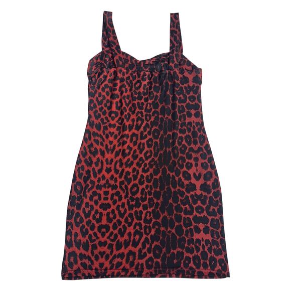 Women's Red and Black Cheetah Print Bodycon Mini Dress Sleeveless Size Medium - Picture 2 of 8